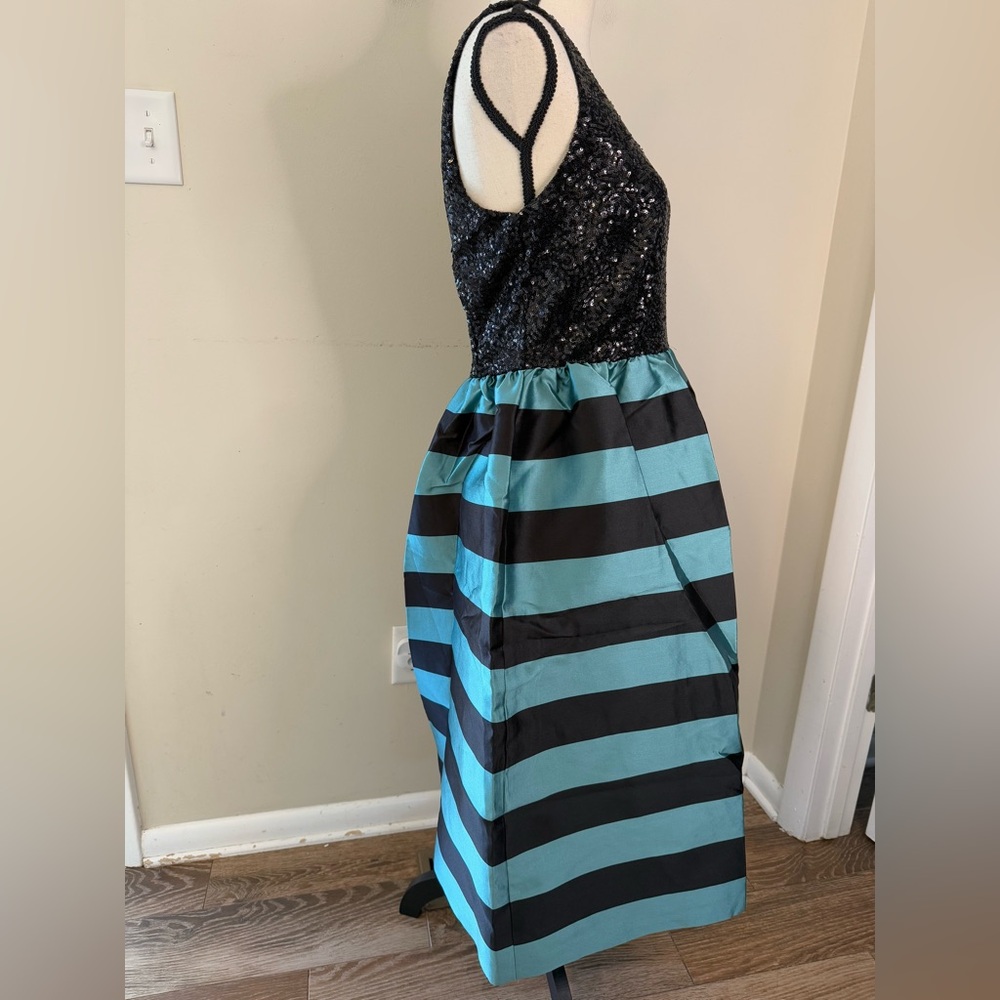 Leifsdottir Black and Teal Striped Midi Dress - Picture 4 of 15